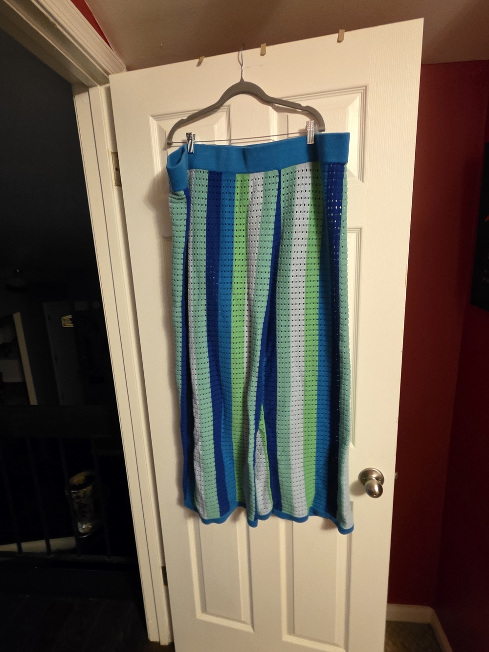 Blue & Green Striped Crochet Pants